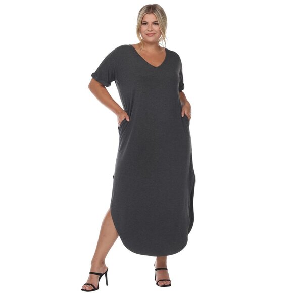 White Mark Dresses & Skirts - NWT White Mark Womens Plus Size Short Sleeve V-Neck Maxi Dress Charcoal Gray 1X